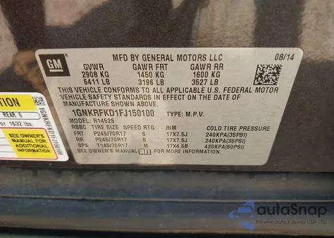 2015 Chevrolet Traverse Ls from USA, damaged, VIN 1GNKRFKD1FJ150100